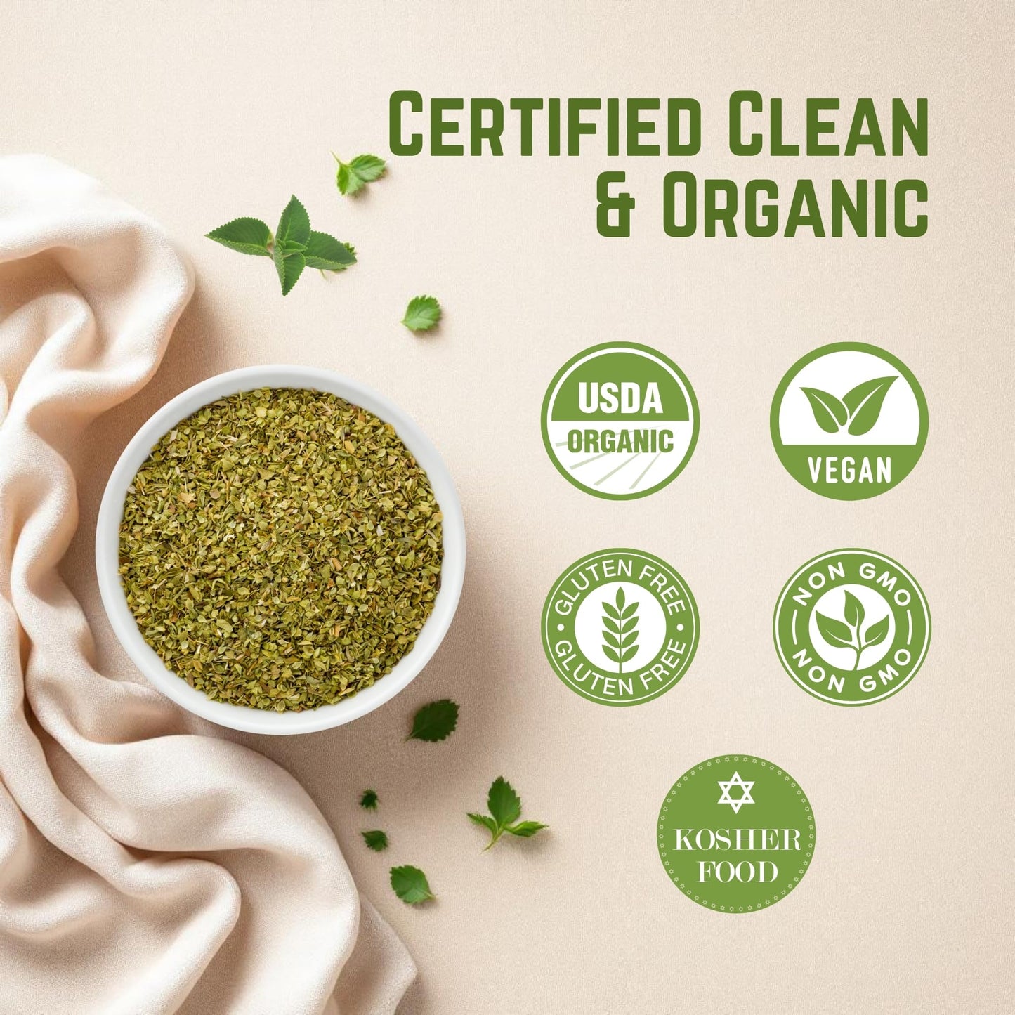 Organic Oregano Dried 3.88 oz - Dried Oregano Leaves - USDA Organic, Kosher, Gluten Free Seasoning - The Holly Tree