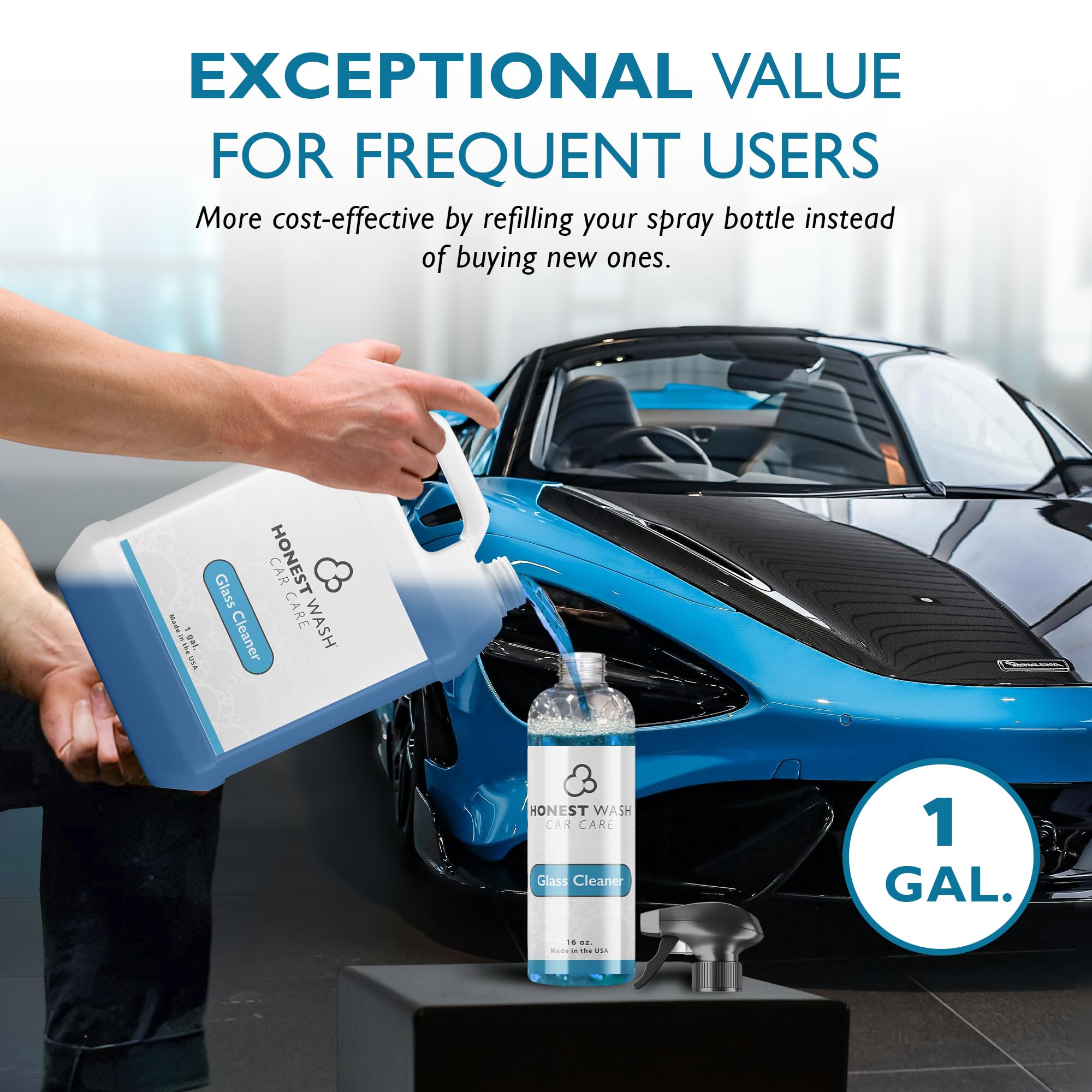 Honest Wash Car Glass Cleaner - Ammonia-Free Streak-Free Formula for Glass, Mirrors, Windshields, & Hard Surfaces | Safe for Plastic, Stainless Steel