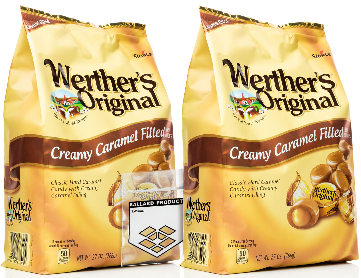 Werther's Original Creamy Caramel Filled Pack of 2 - Bulk Bags of Hard Candy Individually Wrapped (27 oz) Each - Werthers Caramel Filled Candy