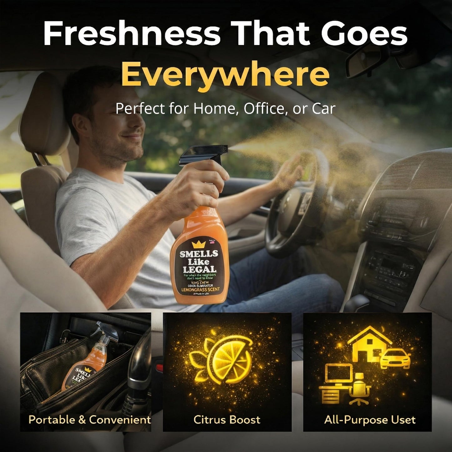 Smells Like Legal™ Lemongrass Odor Eliminator Spray - Powerful Commercial-Grade - Eliminates Smoke, Pet & Food Odors at source - Fabric-Safe