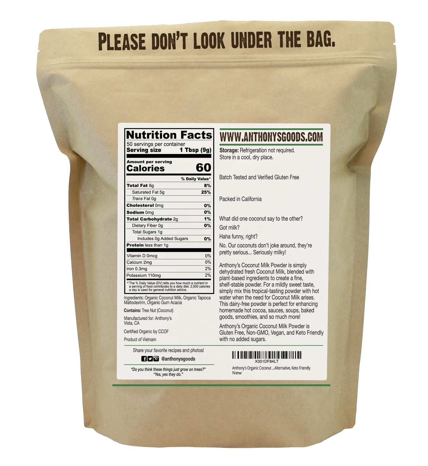 Anthony's Organic Coconut Milk Powder, 1 lb, Gluten Free, Vegan & Dairy Free, Creamer Alternative, Keto Friendly