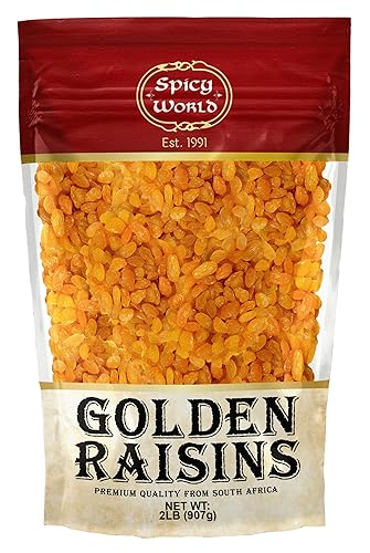 Spicy World Golden Raisins 2 LB Bulk Bag - Sweet & Seedless Sultanas from South Africa | | Perfectly Dried for Natural Sweetness | Ideal Dried Fruit