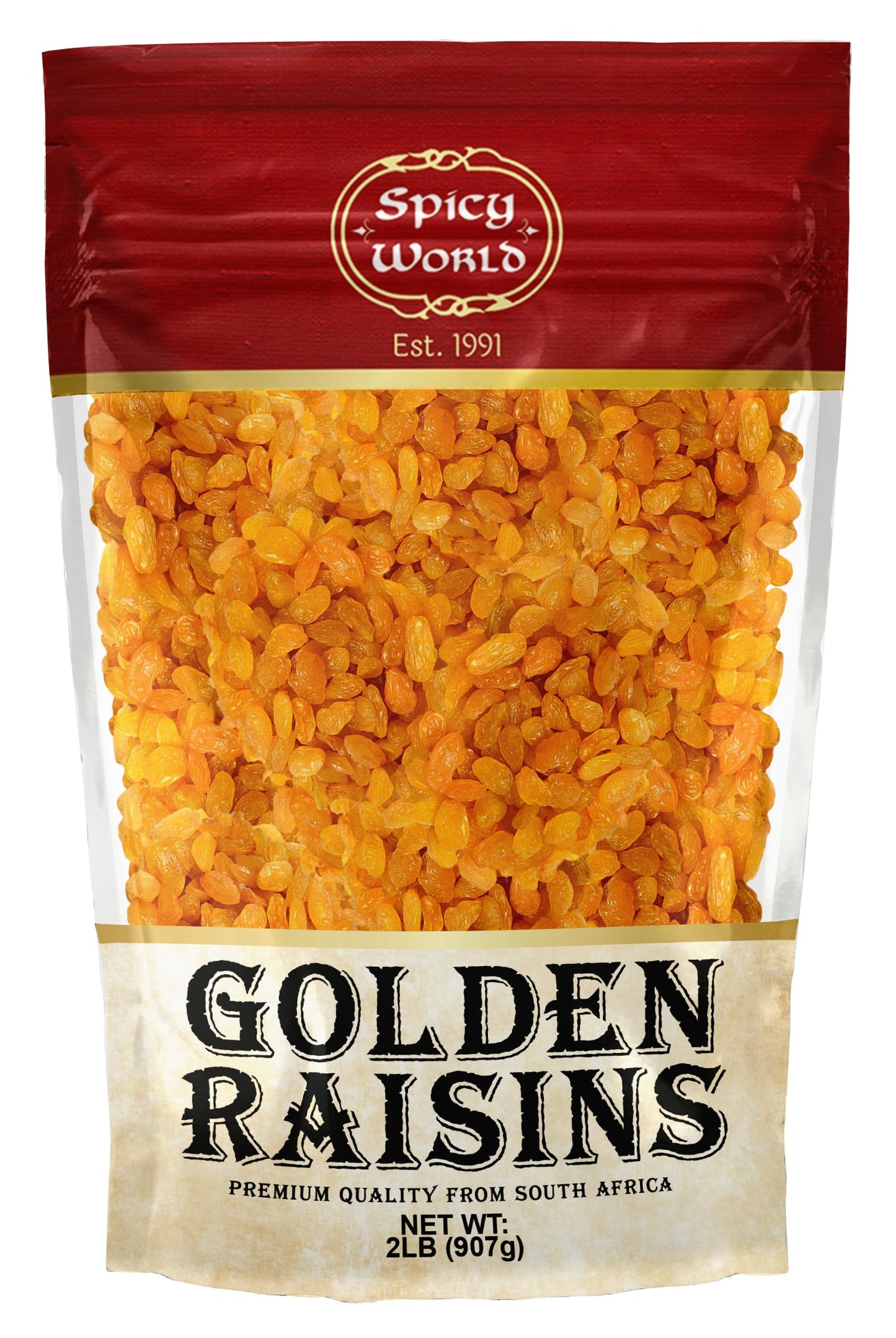 Spicy World Golden Raisins 2 LB Bulk Bag - Sweet & Seedless Sultanas from South Africa | | Perfectly Dried for Natural Sweetness | Ideal Dried Fruit