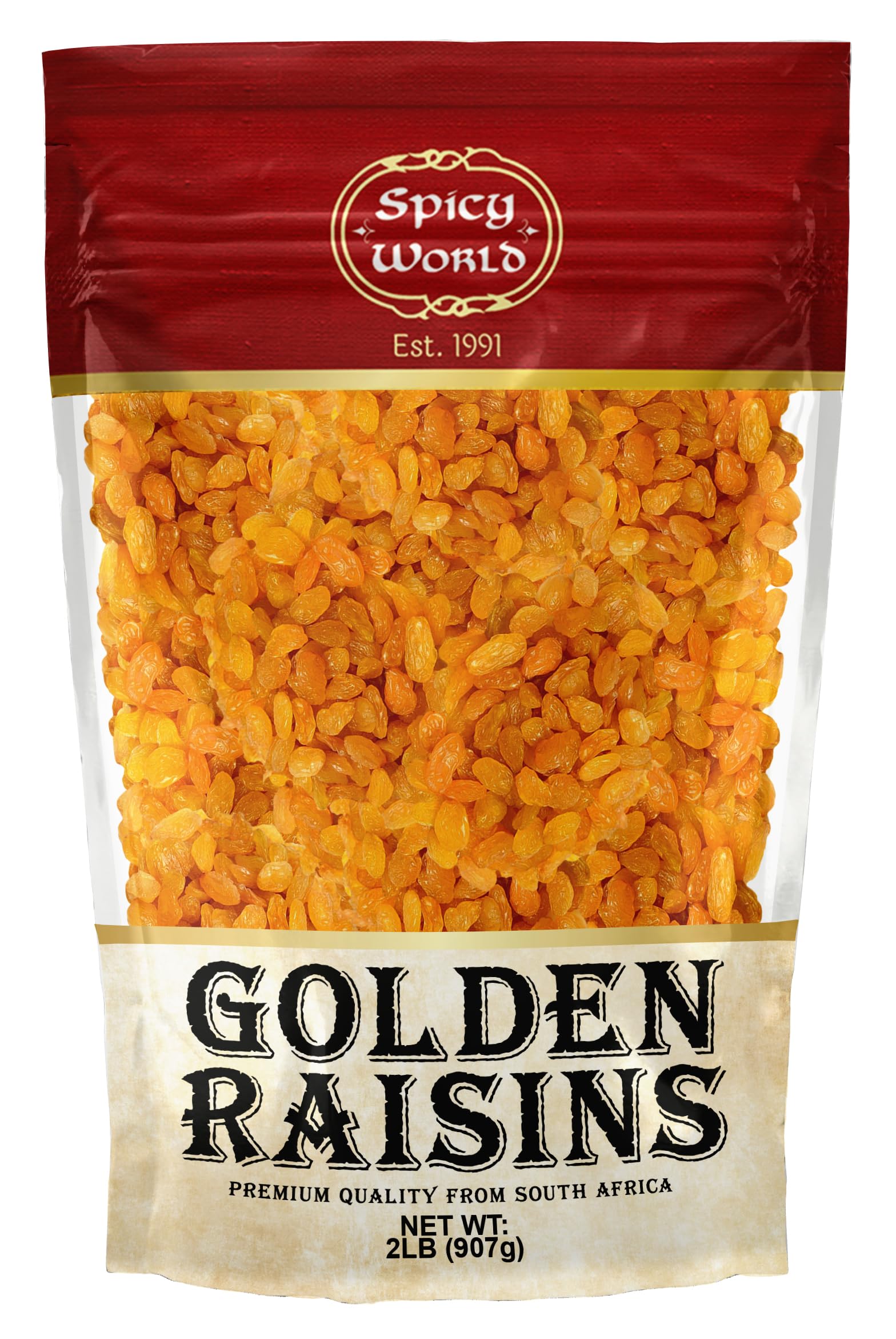 Spicy World Golden Raisins 2 LB Bulk Bag - Sweet & Seedless Sultanas from South Africa | | Perfectly Dried for Natural Sweetness | Ideal Dried Fruit