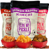 Olive My Pickle Fermented Kimchi Variety Pack - 48 oz | 3 Pack Classic, Cucumber Kimchi & Daikon Radish Kimchi | Napa Cabbage Fresh & Flavorful Korean