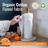 Zero Waste Reusable Paper Towels, Organic Cotton Flannel Wipes for Kitchen, Bathroom, Hand Drying, Pet Messes, and Counter Cleaning, White, 24-Pack