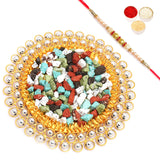 Ghasitaram Gifts Rakhi Gifts for Brothers Rakhi Chocolate Golden Crystal Stone Chocolate Thali with Pearl Rakhi
