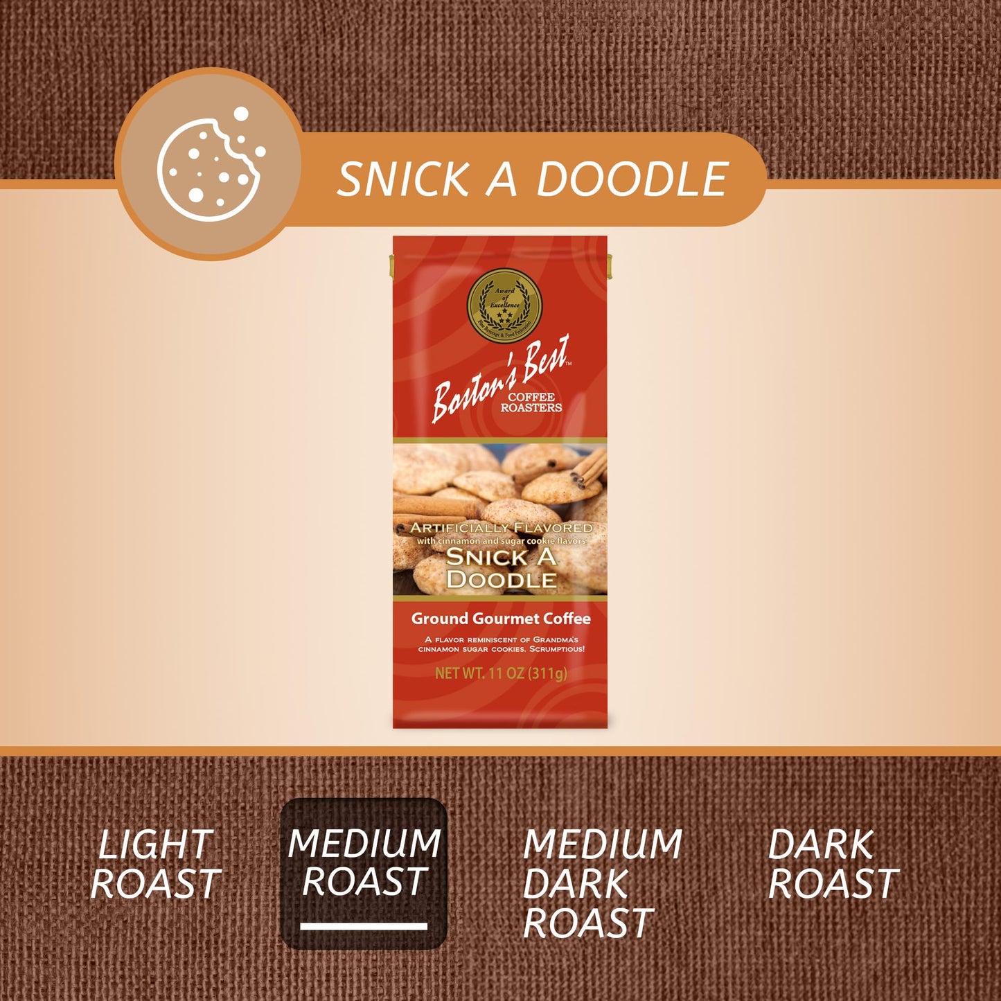Boston’s Best Coffee - Snick A Doodle Flavored Delicious Gourmet Premium Ground Coffee, 11 oz. / 311 g Coffee Bag