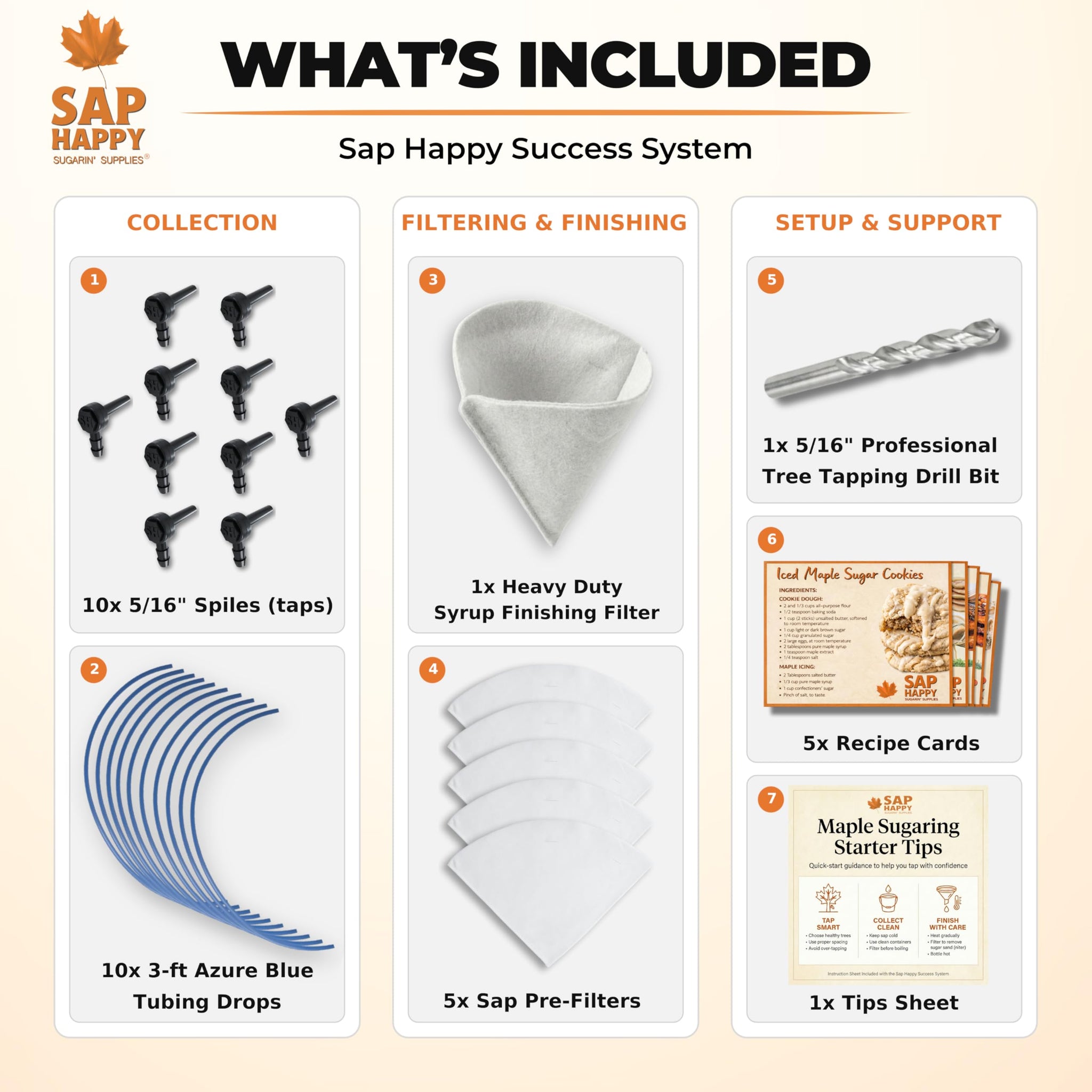 Maple Syrup Tapping Kit - (10) Taps for Maple Trees, (10) 3' Food Grade Maple Syrup Tubing Drops, (5) 1 Quart Maple Syrup Filters, Maple Syrup Drill