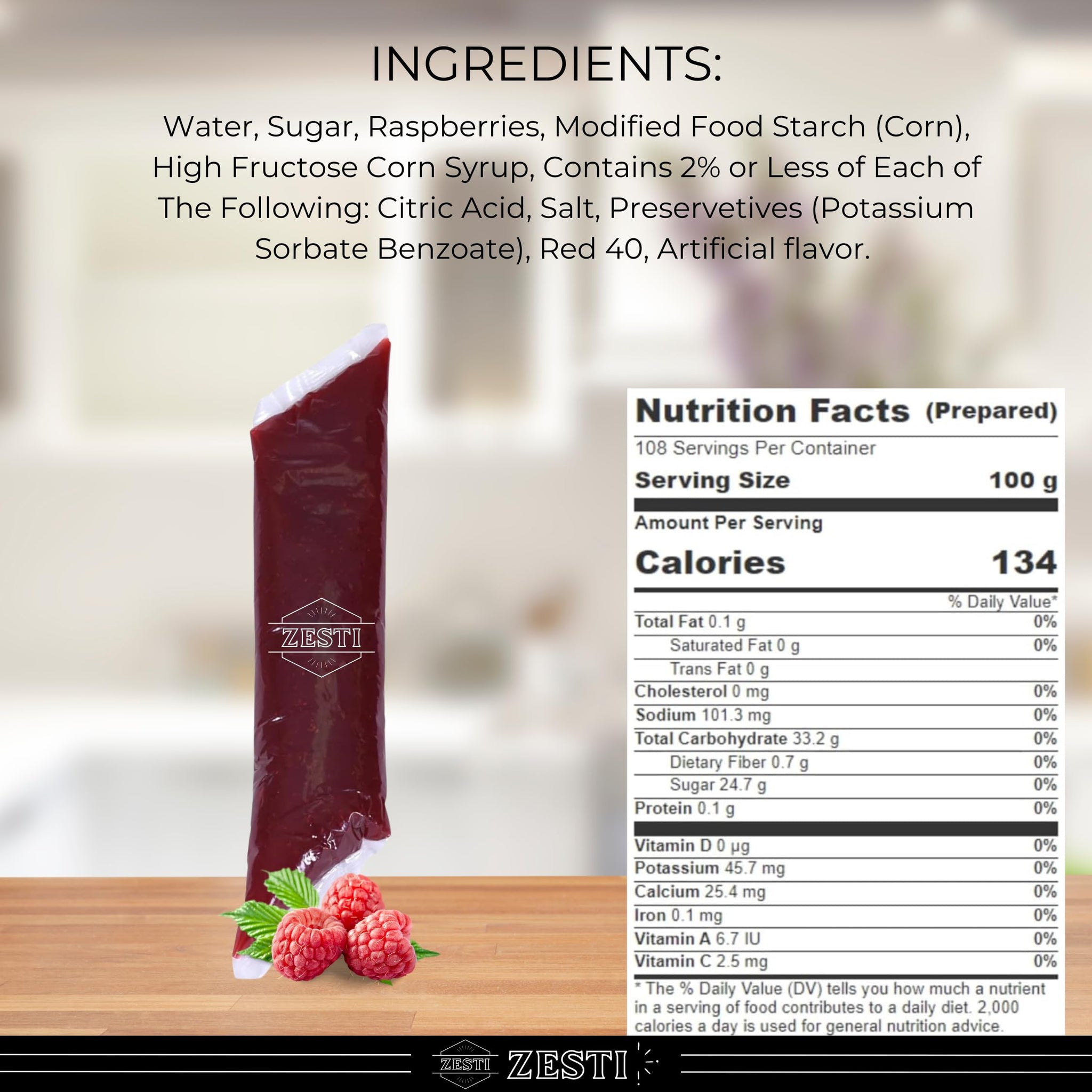 Red Raspberry Pie & Pastry Filling, 2 lb Squeeze Tube with ZESTI Sticker for Pies, Pastries, Cookies & Cakes