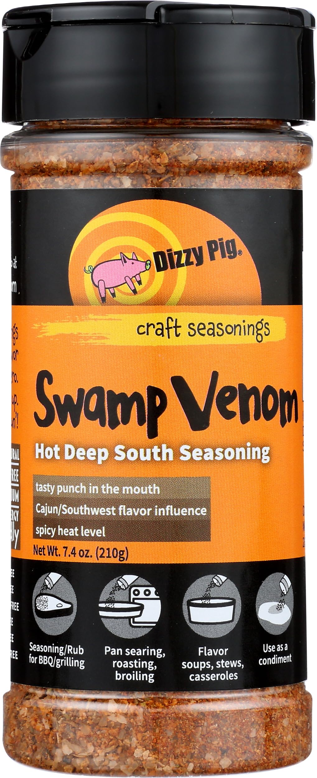 Dizzy Pig Swamp Venom Hot Deep South Seasoning Rub (8oz Shaker) - Seasons 30+lbs of Food - Hand Made in the USA - MSG Free, Gluten Free