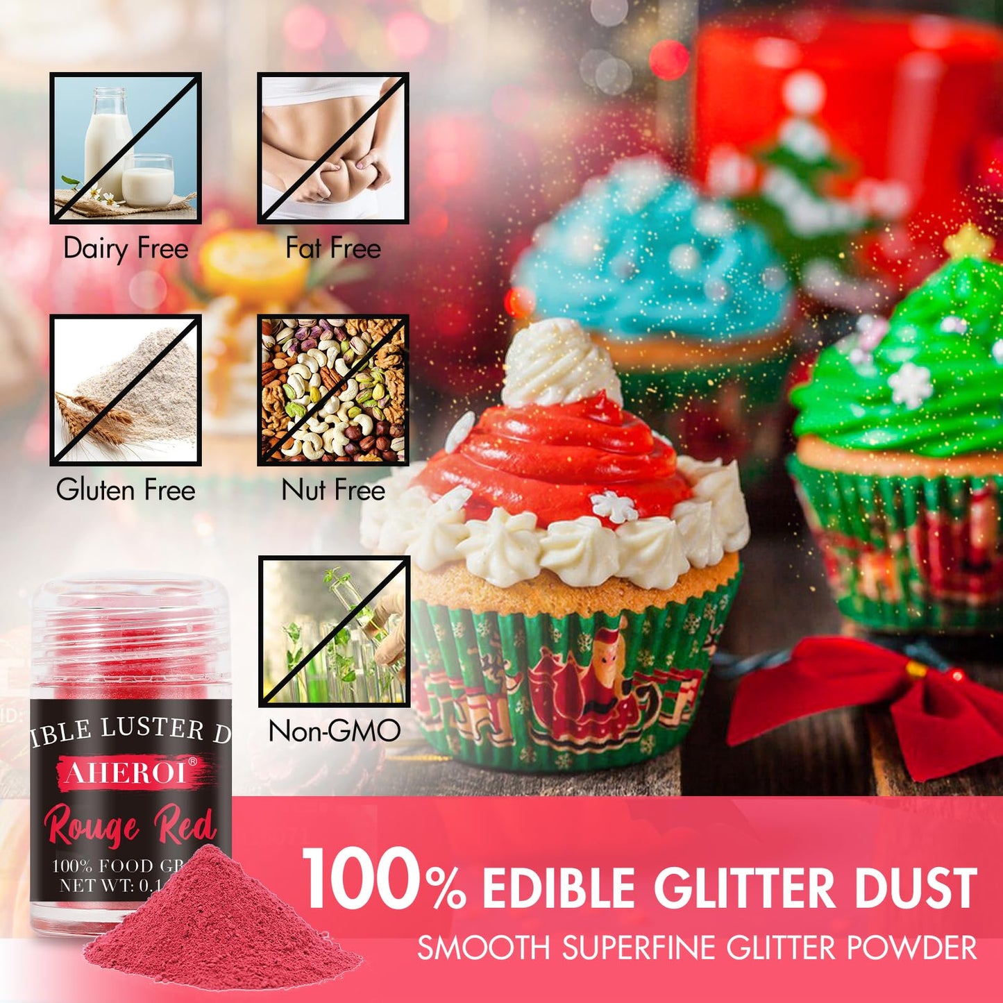 Aheroi Edible Glitter, 24 Colors Luster Dust Edible, Cocktail Glitter Luster Dust Sprinkles Drink Glitter Set, Shimmering Glitters Powder for Fondant