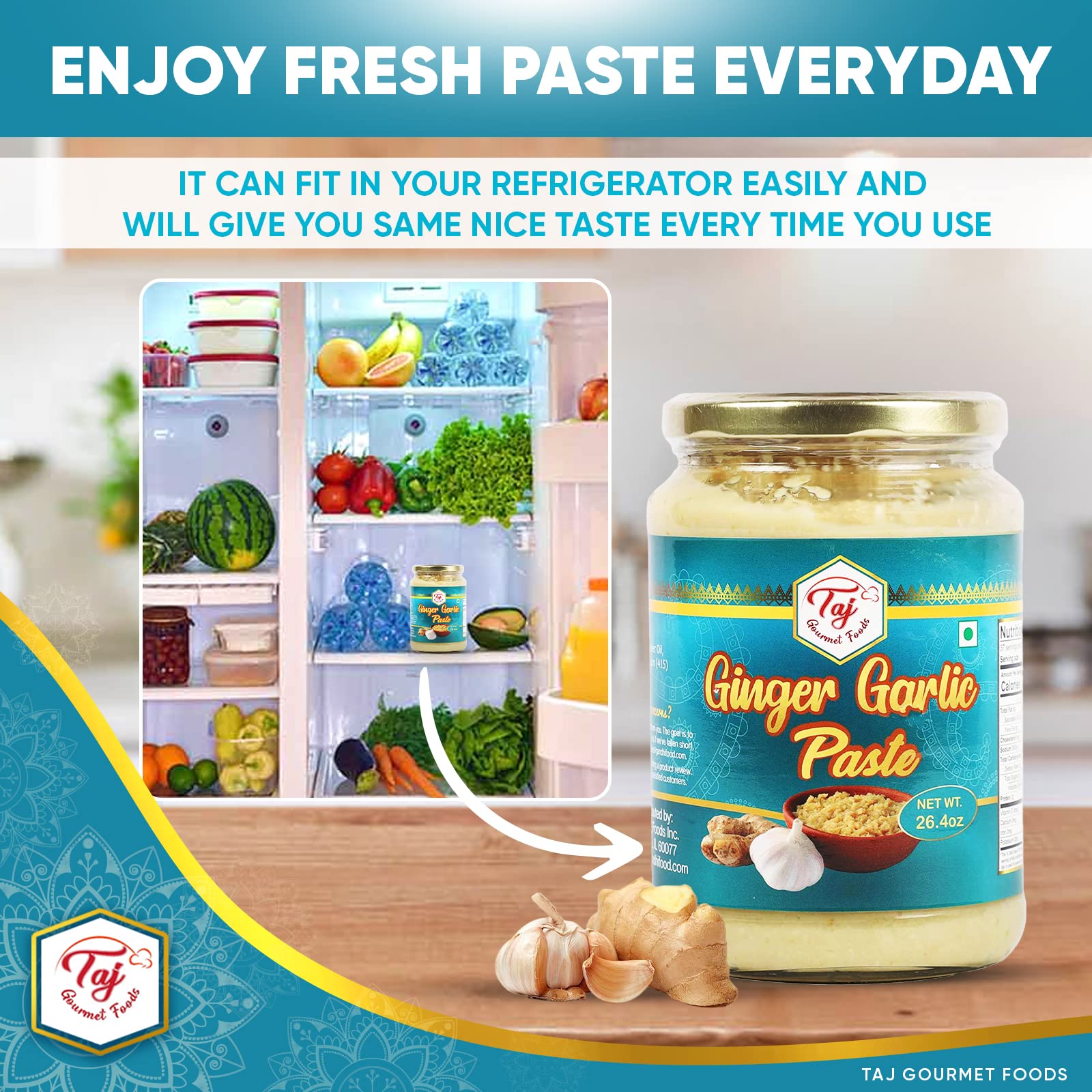 TAJ Ginger Garlic Paste 750g (1.65lbs) Cooking Paste | Gluten & Vegan Friendly