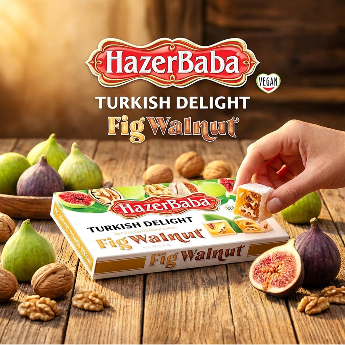 HazerBaba Turkish Delight Candy with Fig & Walnut, 16oz (Pack of 1),