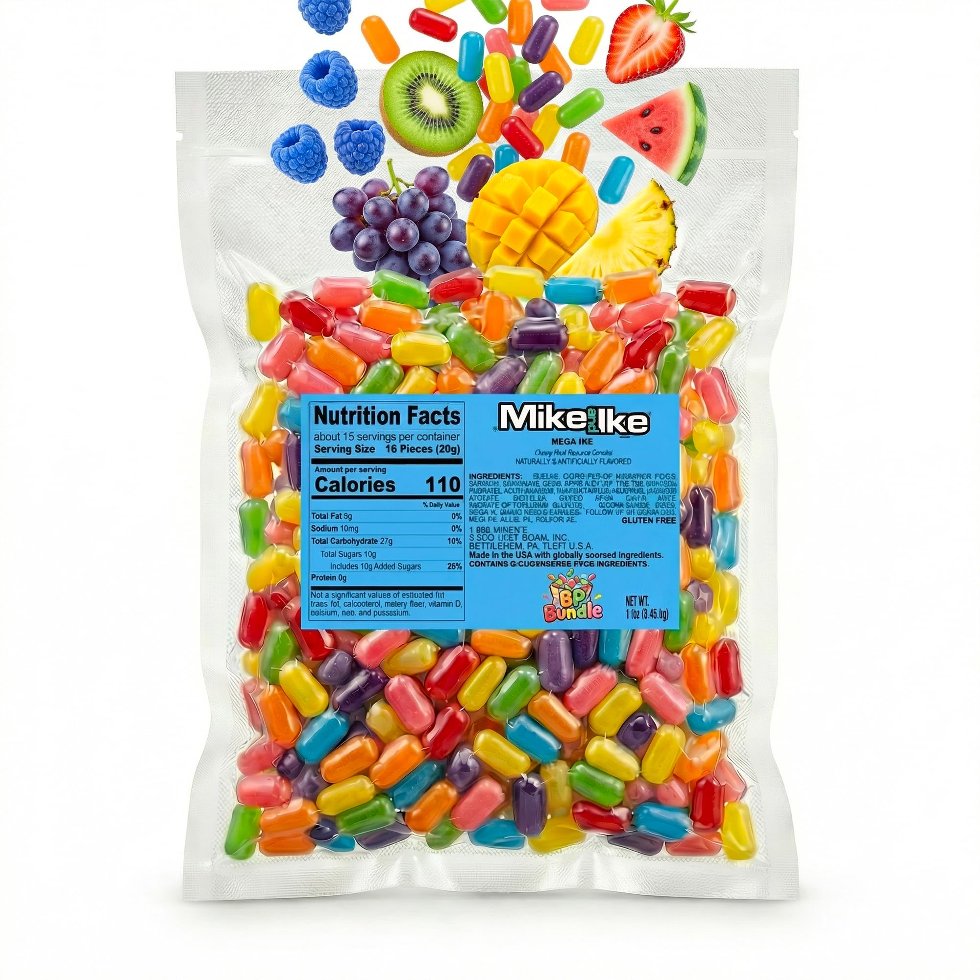 BP BUNDLE Mike And Ike Mega Mix Candy | Mike And Ike Candy Bulk | Juicy Variety Pack Jelly Beans | Tropical Assorted 10 Fruit Flavored Candies | Big