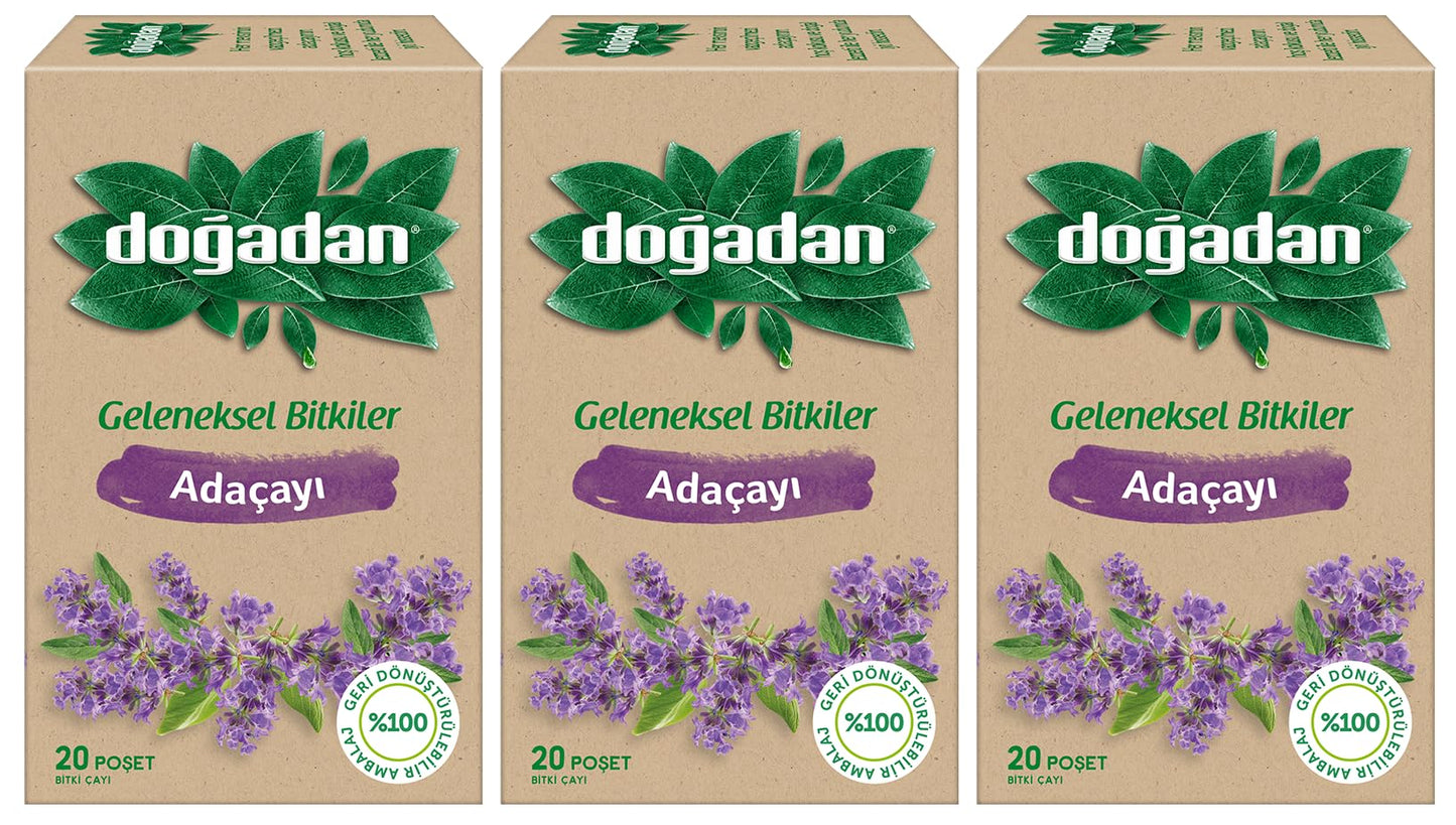 Dogadan Adacayi (Sage Herbal Tea) 20 Tea Bags, Pack of 3
