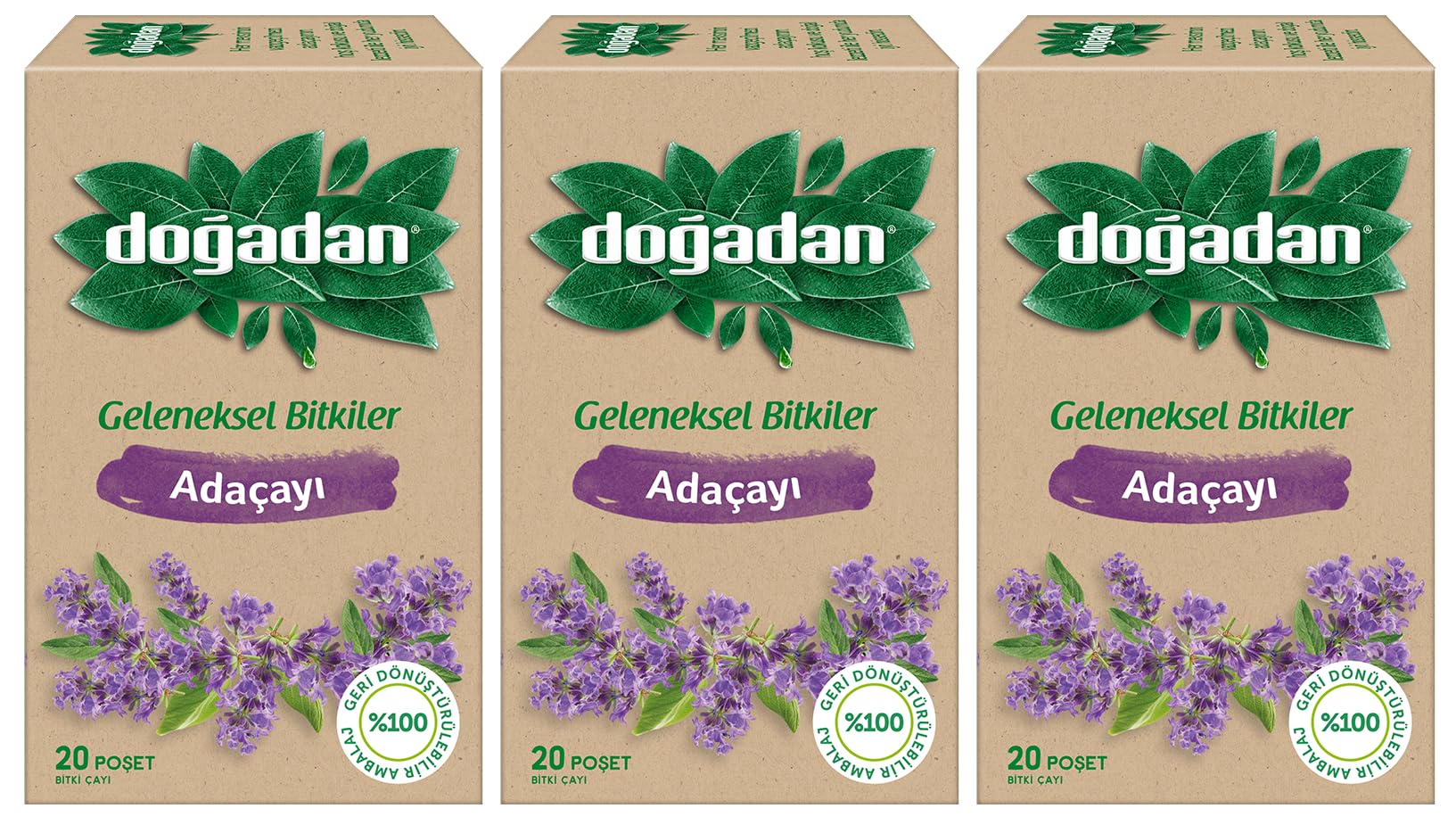 Dogadan Adacayi (Sage Herbal Tea) 20 Tea Bags, Pack of 3