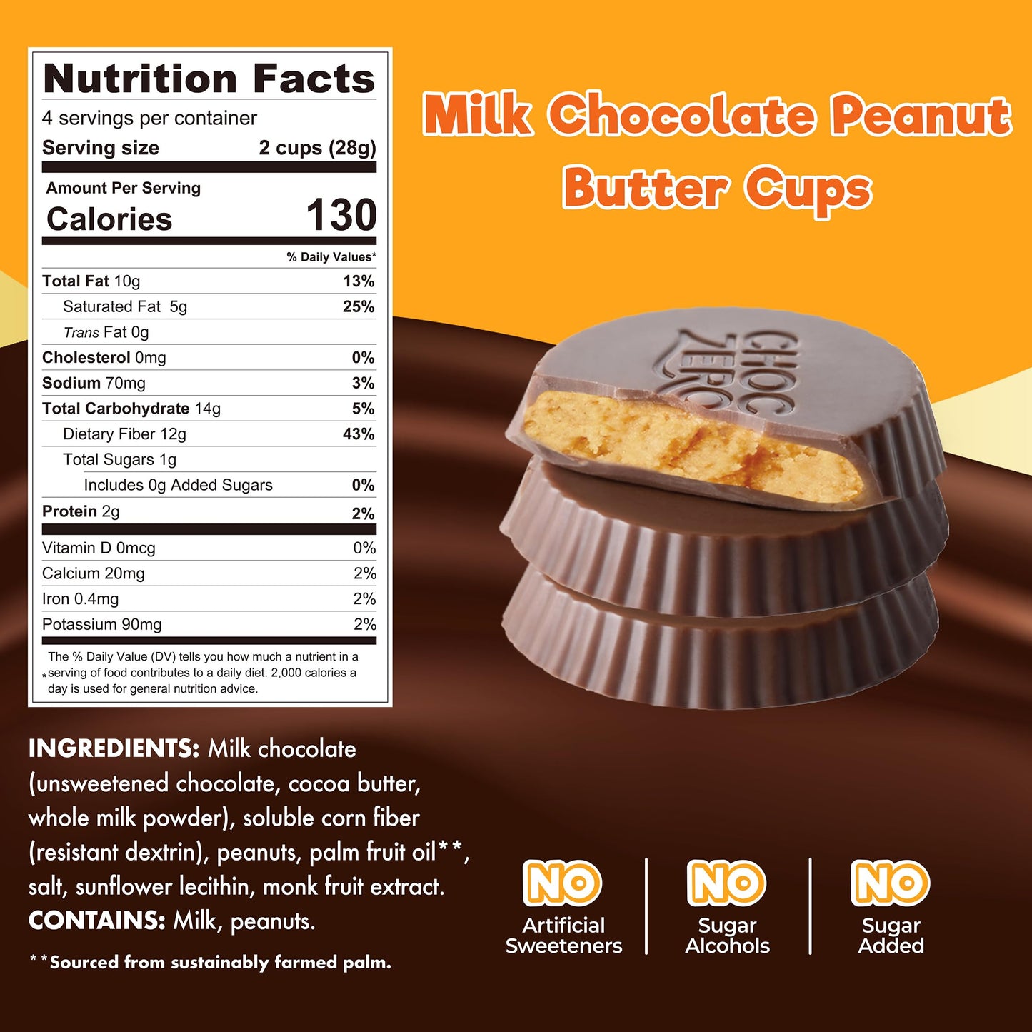 ChocZero Milk Chocolate Peanut Butter Cups, No Added Sugar, Low Carb Snack, High Fiber, Keto Friendly, 32 Total Cups (4 Ounce, Pack of 4)