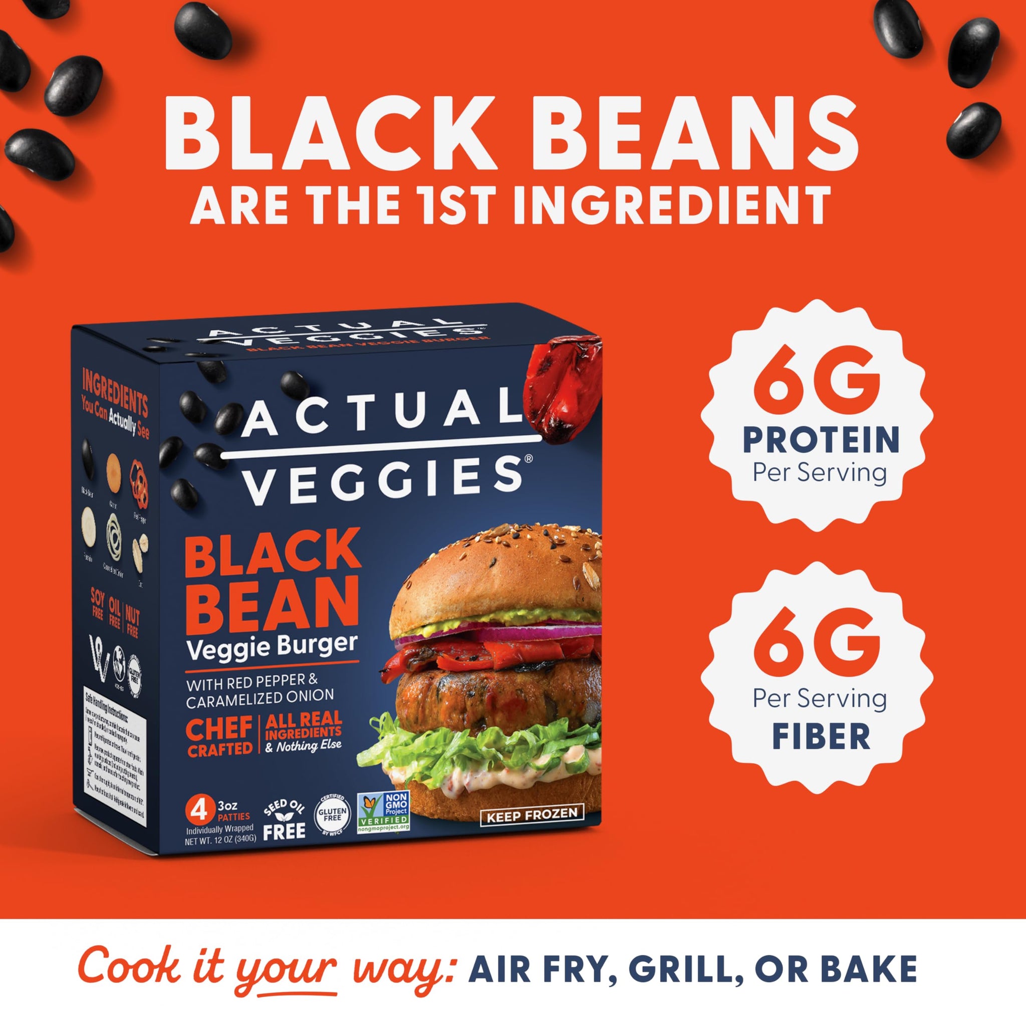 Actual Veggies Black Bean Burger Veggie Burger, 12 Oz