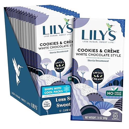 LILY'S Cookies and Creme White Chocolate Style No Sugar Added, Sweets Bars, 2.8 oz (12 Count)