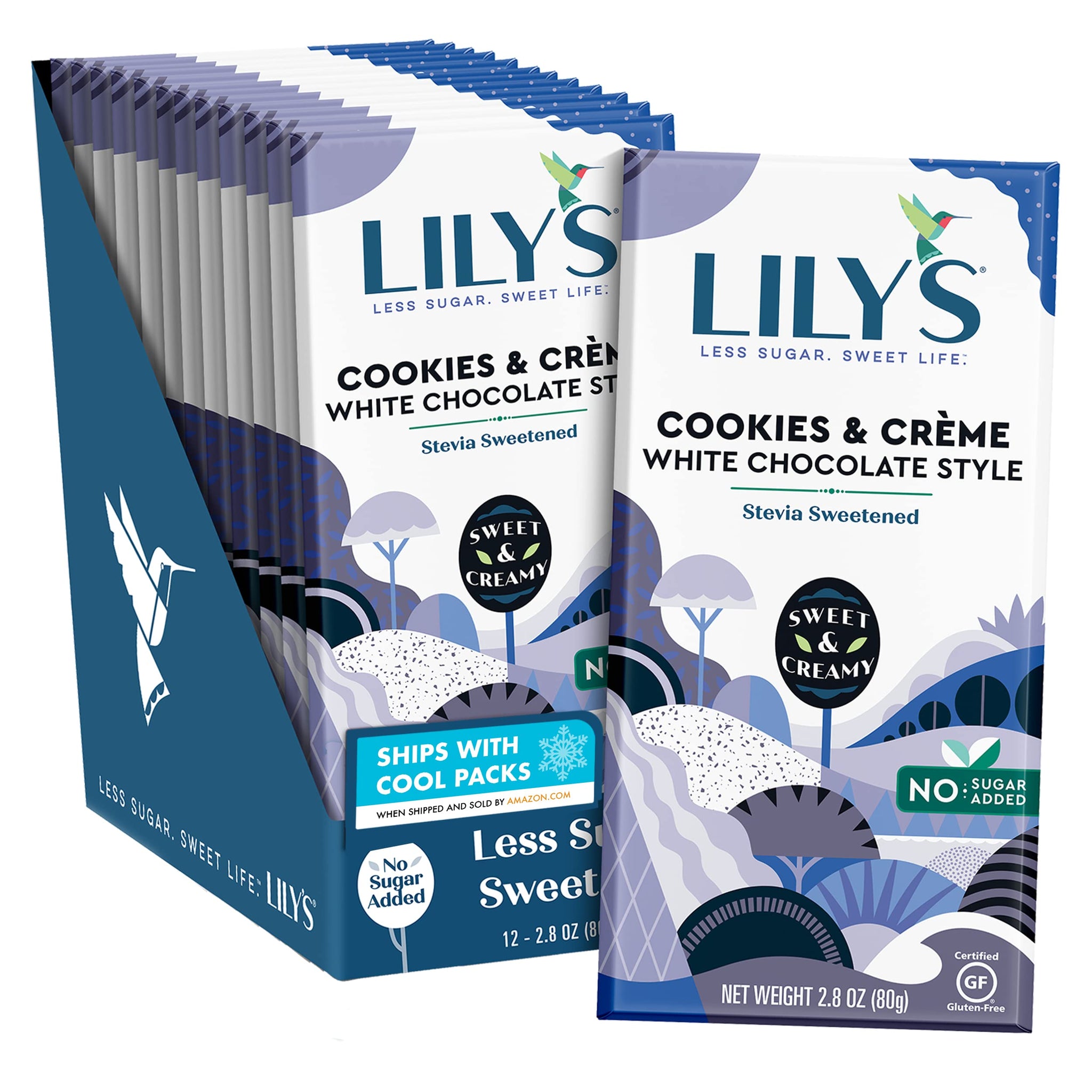 LILY'S Cookies and Creme White Chocolate Style No Sugar Added, Sweets Bars, 2.8 oz (12 Count)