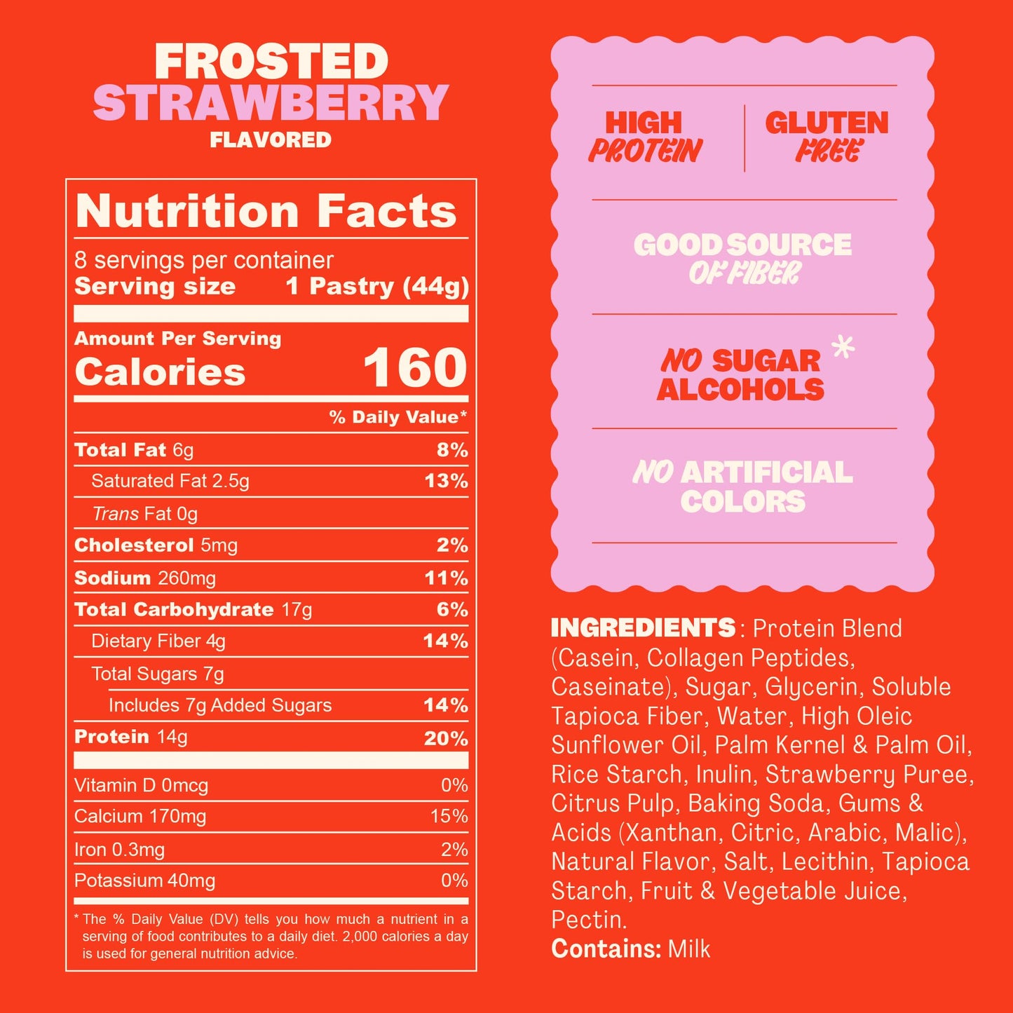 Flings Protein Pastries - 14g Protein, 4g Fiber, 160 Calories - Low Sugar Protein Snack Bars - Gluten Free - Frosted Strawberry (8 Pack)