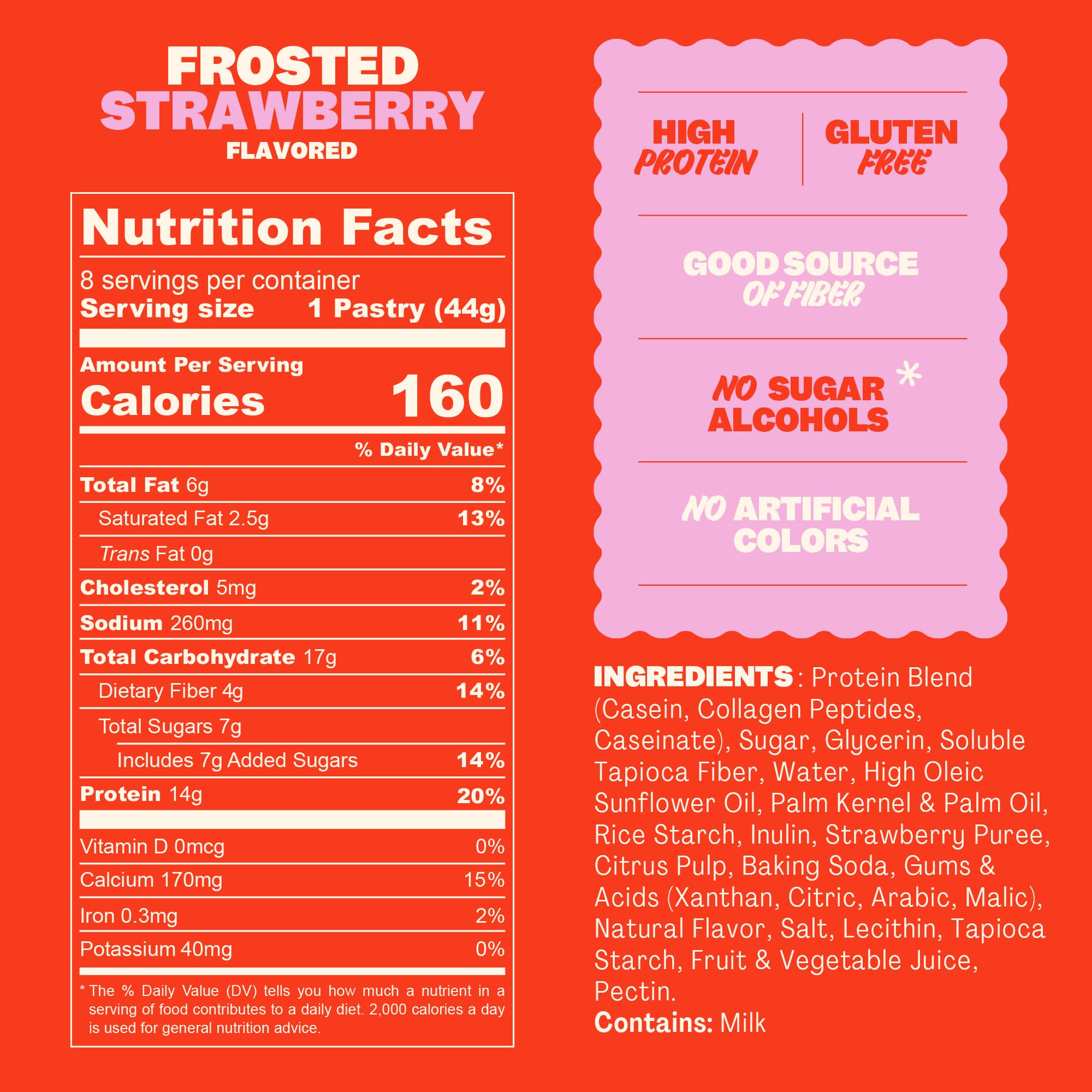 Flings Protein Pastries - 14g Protein, 4g Fiber, 160 Calories - Low Sugar Protein Snack Bars - Gluten Free - Frosted Strawberry (8 Pack)