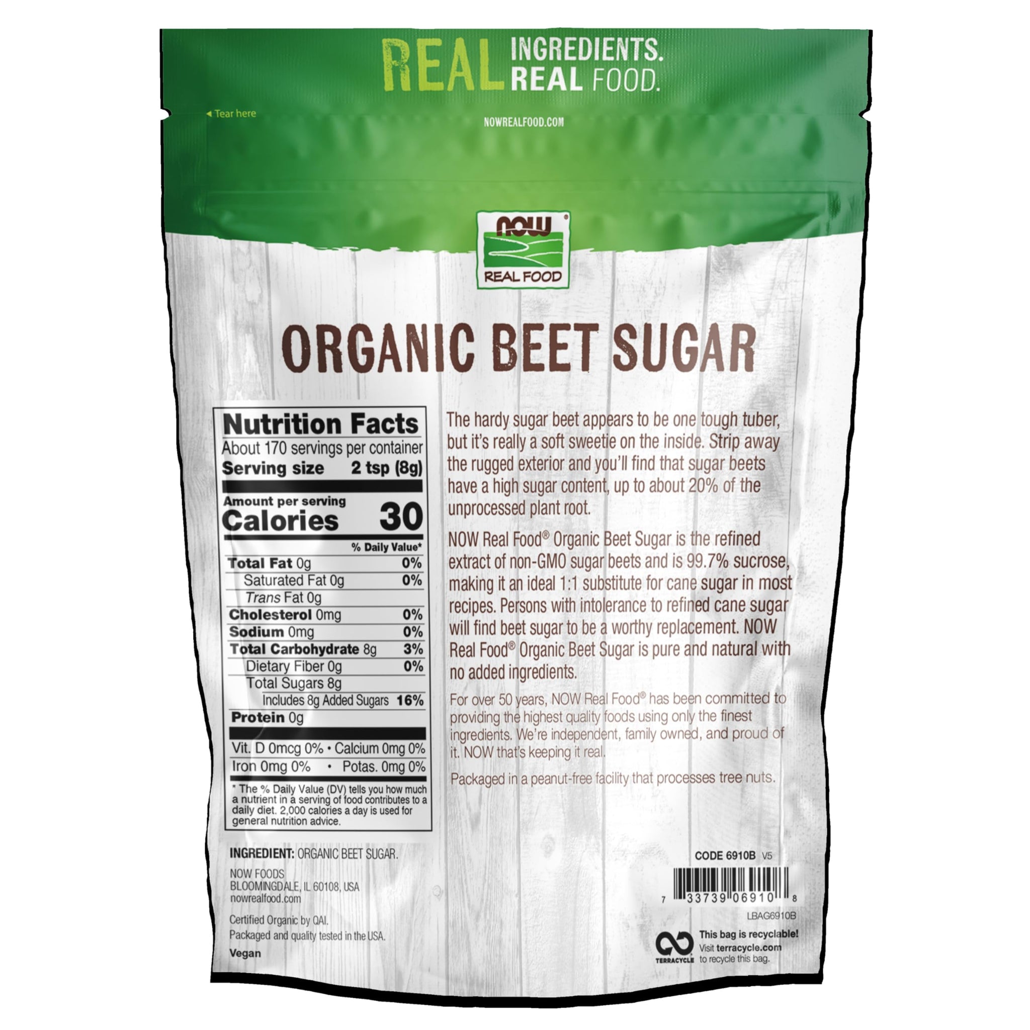 NOW Foods, Certified Organic Beet Sugar, Extracted from Organic Sugar Beets, Excellent Substitute for Cane Sugar, No Additivies or Fillers, Certified