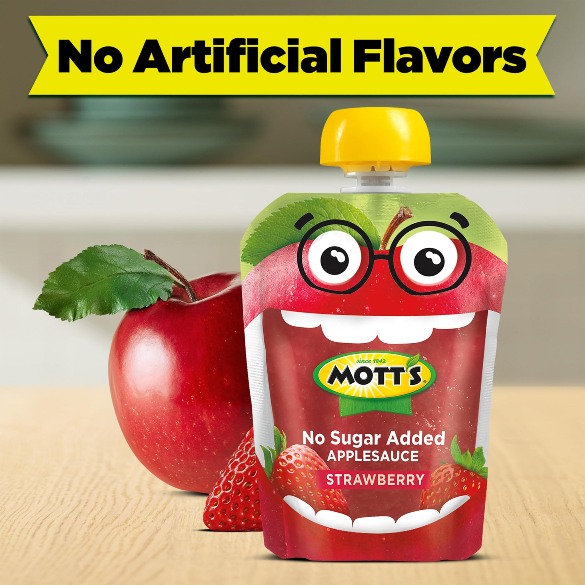 Mott's No Sugar Added Strawberry Applesauce, 3.2 oz clear pouches, 12 count