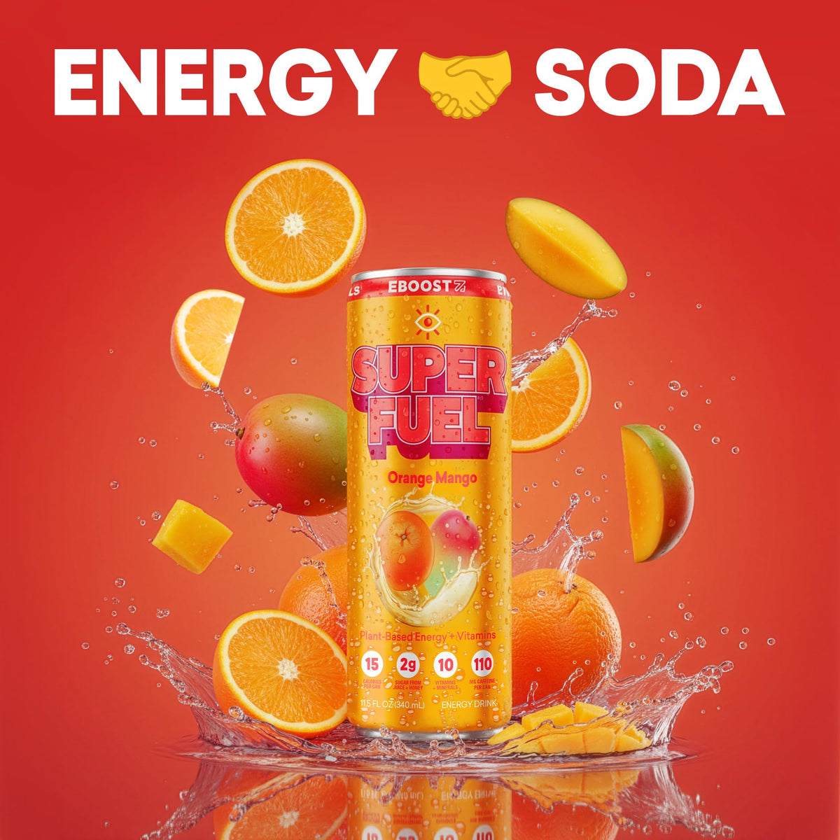 EBOOST SUPER FUEL Healthy Energy Drink - Orange Mango: 12 Healthy Energy Drinks - Focus & Productivity - 110 mg Caffeine + Nootropics, & Electrolytes
