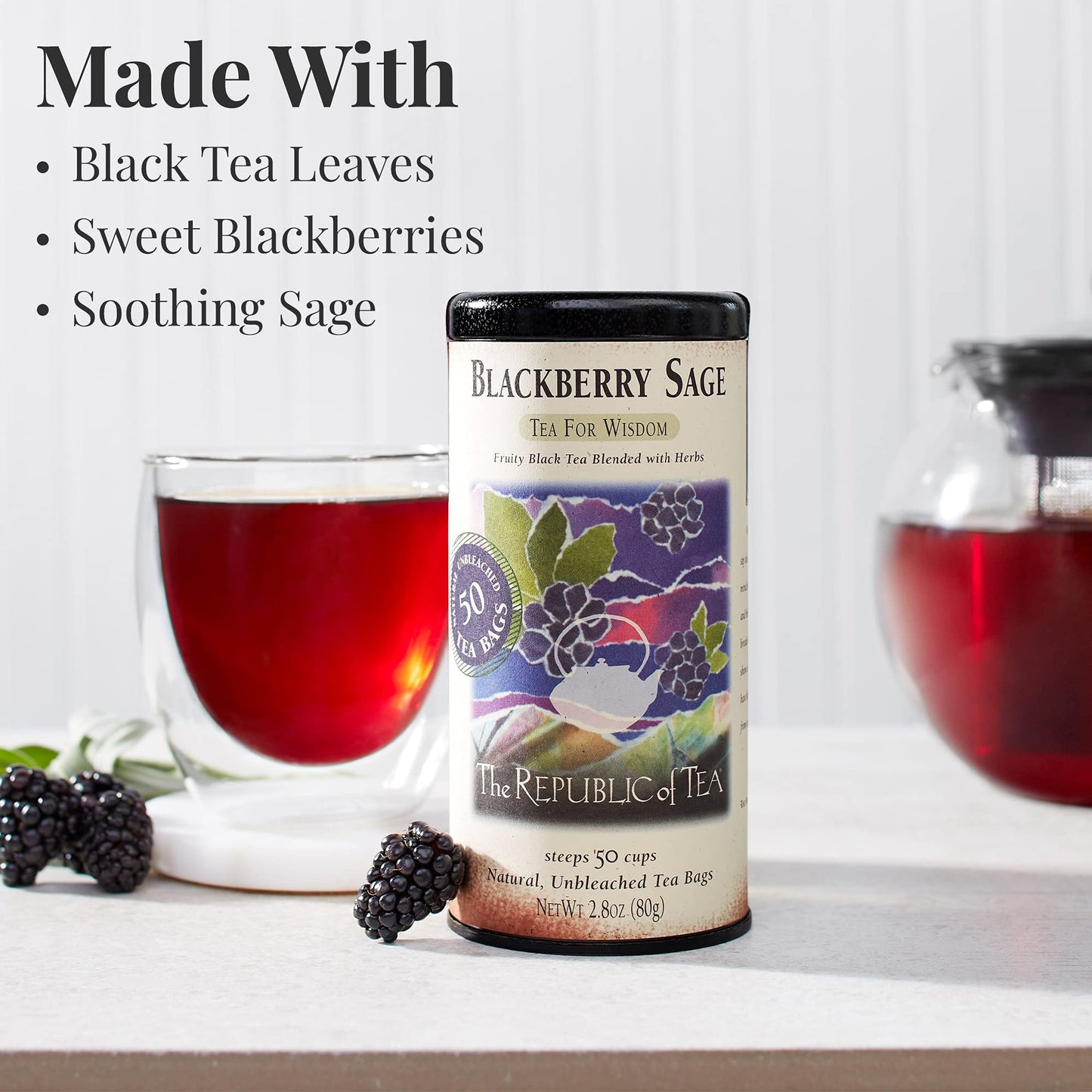 The Republic of Tea - Blackberry Sage Black Tea | 50 Tea Bags, Gourmet Black Tea