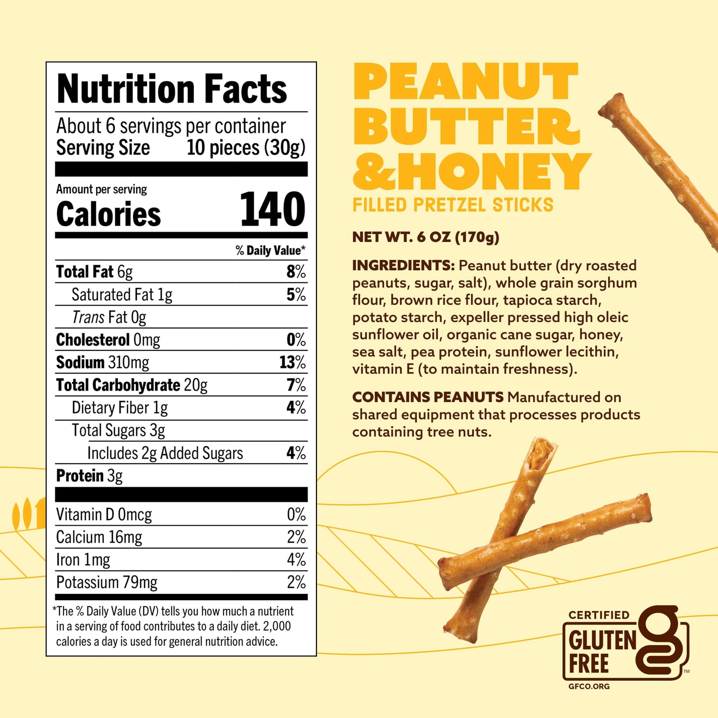 Quinn Snacks Peanut Butter & Honey Filled Pretzel Sticks - Gluten Free Snack, Sweet & Salty, Made with Real Natural Ingredients, Peanuts, Sorghum