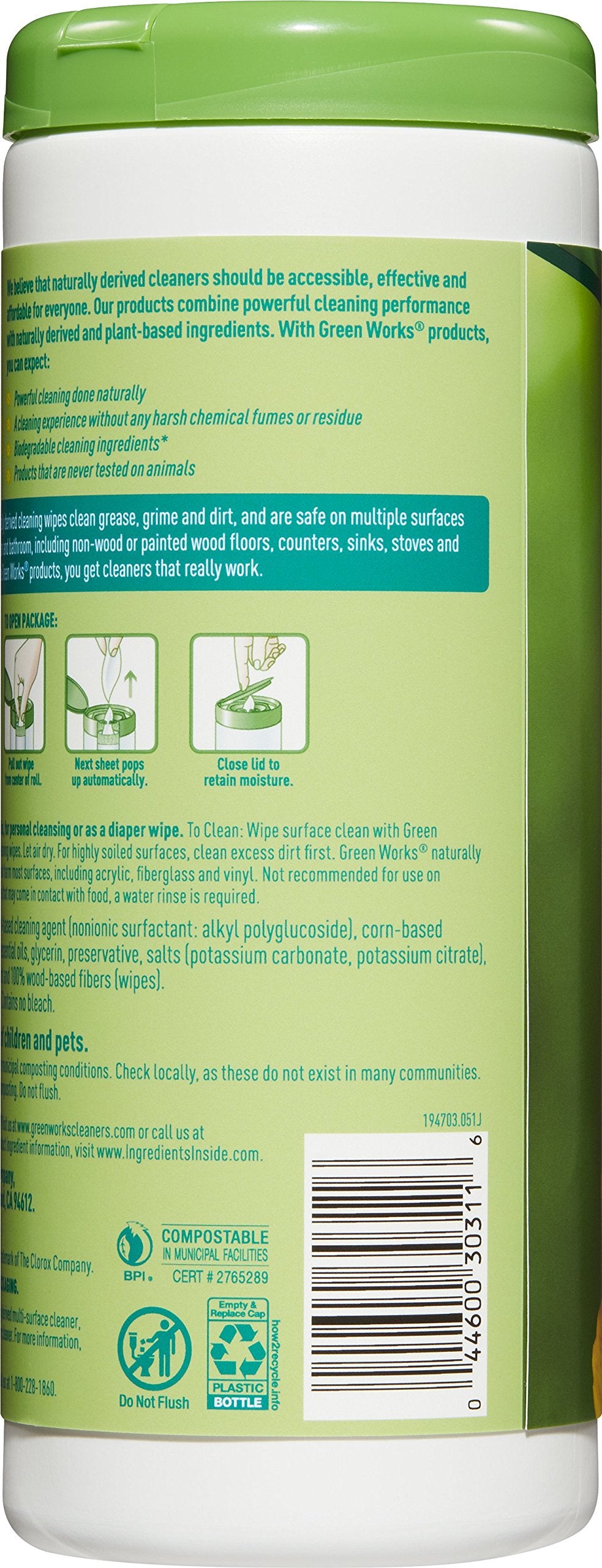 Green Works Compostable Cleaning Wipes, Biodegradable Cleaning Wipes - Original Fresh, 30 Count