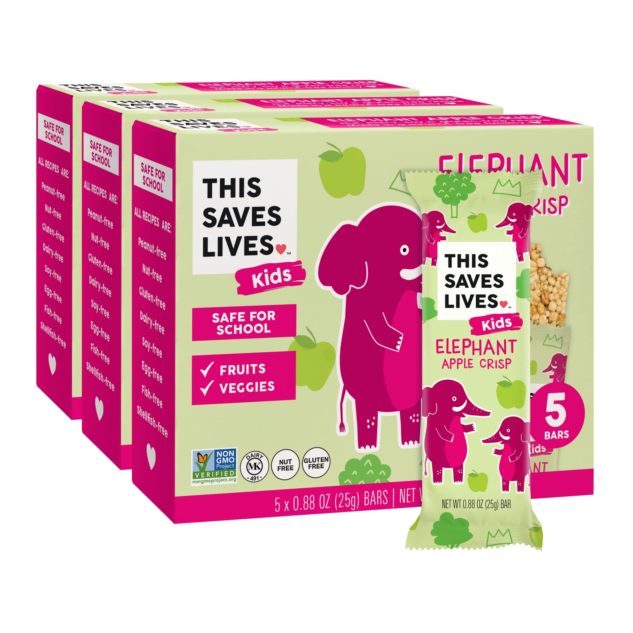 This Saves Lives Kids' Nut-Free Snack Bars, Helping to End Child Hunger, Individually Wrapped Kids Healthy Snack Bars - Gluten-Free, Non-GMO