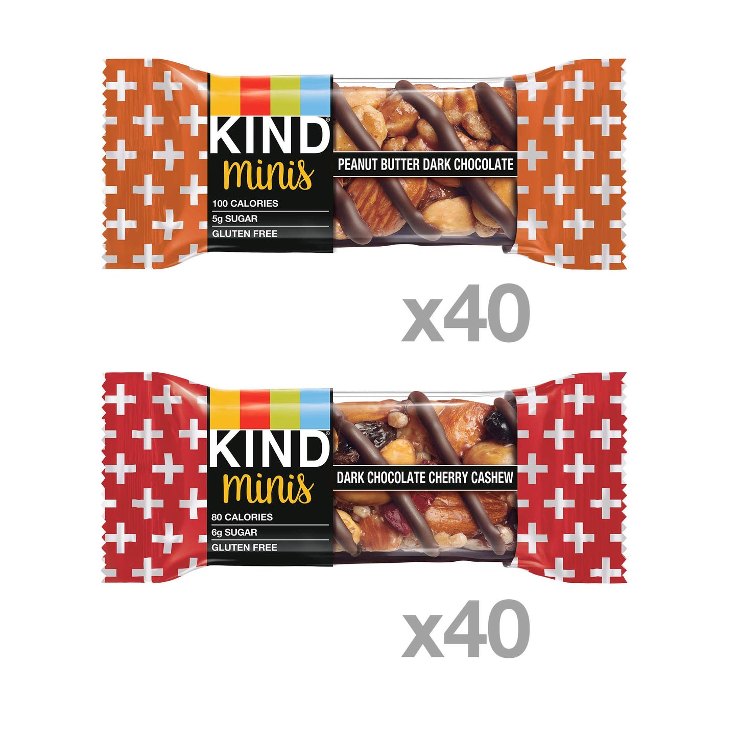 KIND Bar Mini's, Peanut Butter Dark Chocolate/Cherry Cashew, Gluten Free, Low Sugar, 10 Count (Pack of 8)