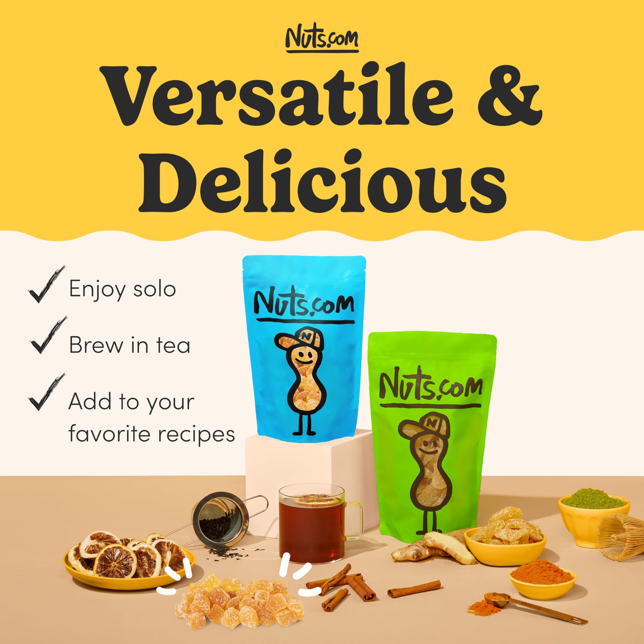 Nuts com Organic Crystallized Ginger - Premium Crystallized Ginger Pieces - Spicy & Sweet Candied Ginger Crystals - Dried Ginger Chunks, Root