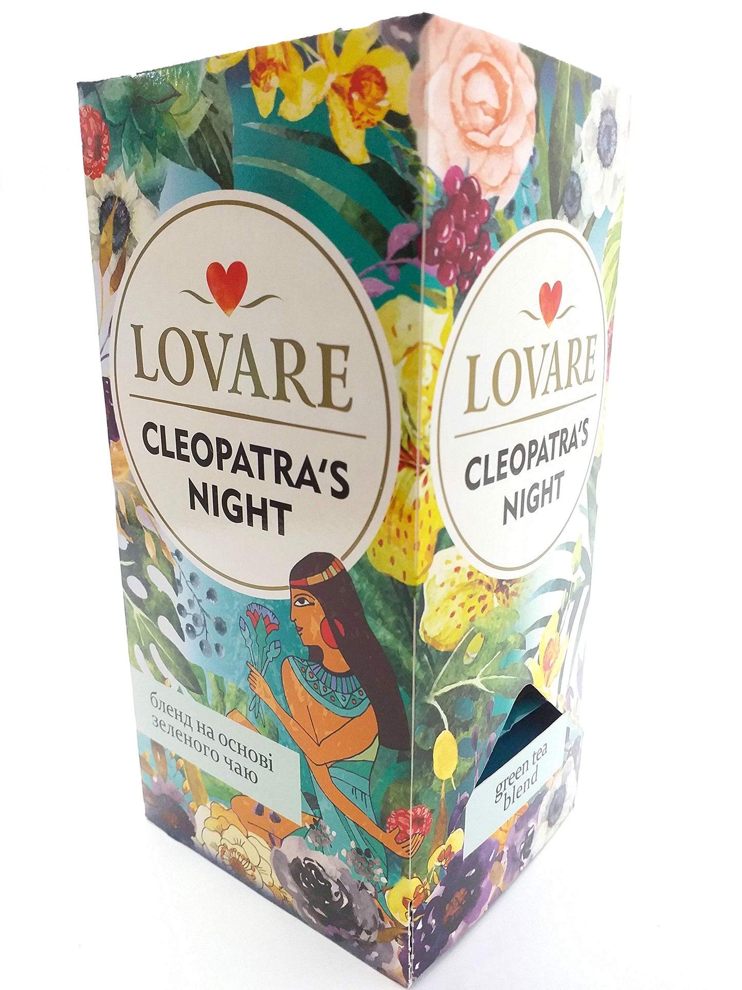 Lovare ...Share the Love Cleopatra’s Night Blend of Green Leafy Beichao with Fruit Pieces, Flower Petals and the Natural Raspberry Flavour 24 Tea Bags