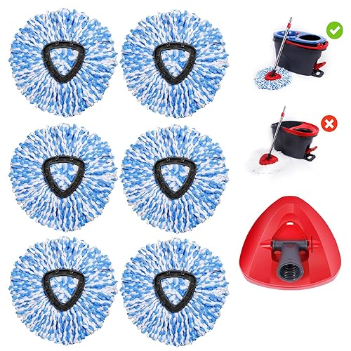 Wa.IE Jiemi 6 Pack Mop Replacement Heads Compatible with Ocedar RinseClean 2-Tank System - Includes 1 Mop Base,6 Microfiber Mop Refills, Easy Cleaning