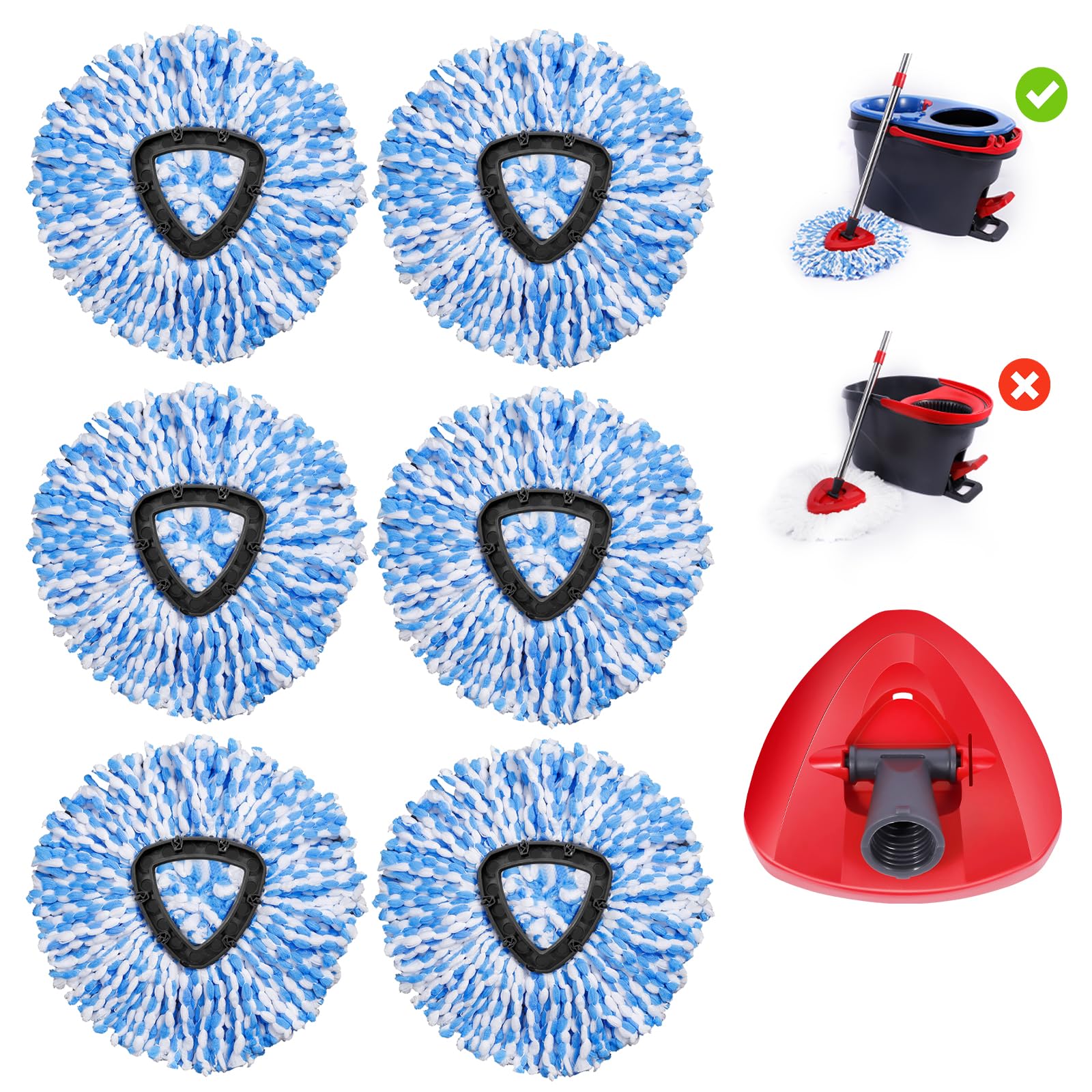 Wa.IE Jiemi 6 Pack Mop Replacement Heads Compatible with Ocedar RinseClean 2-Tank System - Includes 1 Mop Base,6 Microfiber Mop Refills, Easy Cleaning