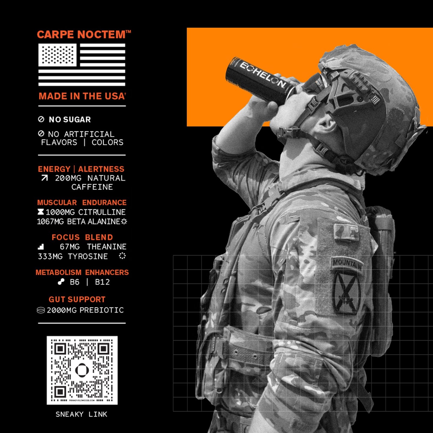 Echelon Performance Energy Drink Orange Cream - Zero Sugar, 200mg Natural Caffeine, Muscular Endurance, Nootropic Focus, Prebiotic Fiber, B Vitamins