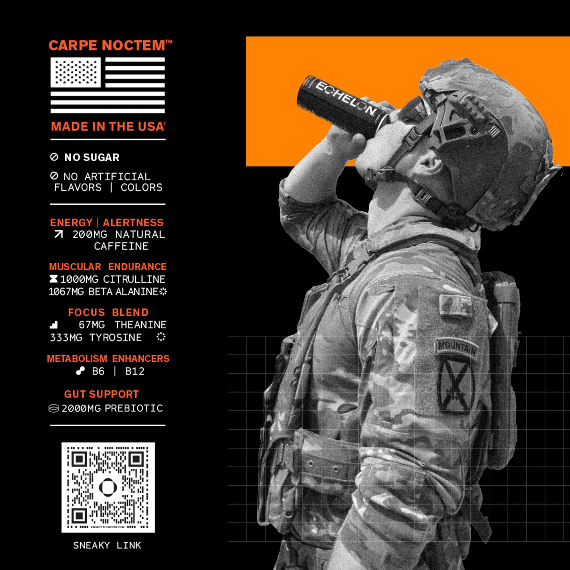 Echelon Performance Energy Drink Orange Cream - Zero Sugar, 200mg Natural Caffeine, Muscular Endurance, Nootropic Focus, Prebiotic Fiber, B Vitamins