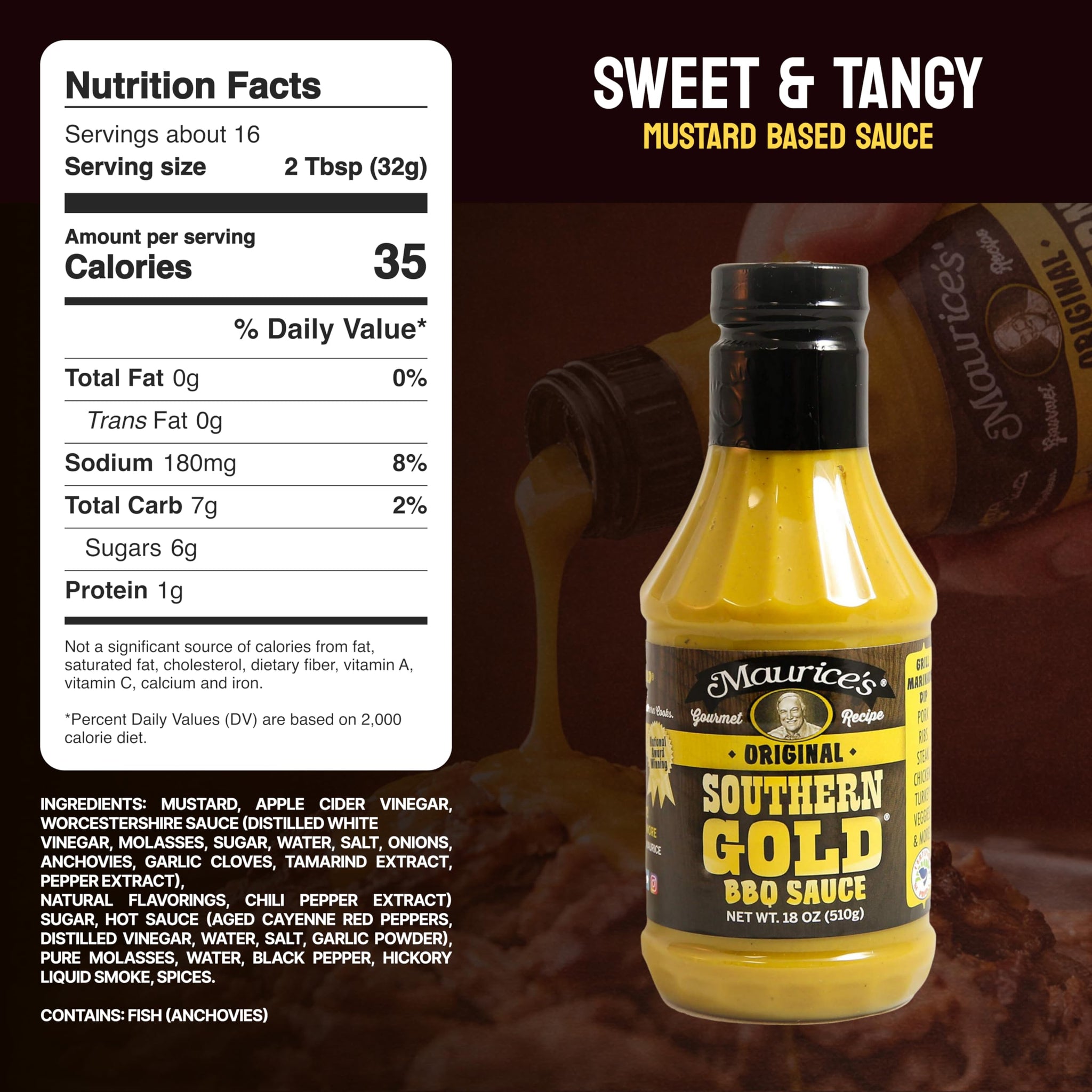 Maurice’s Southern Gold BBQ Sauce - Classic Carolina Mustard BBQ Sauce with Bold Flavor - Authentic Southern Carolina Barbeque Dressing - Rich