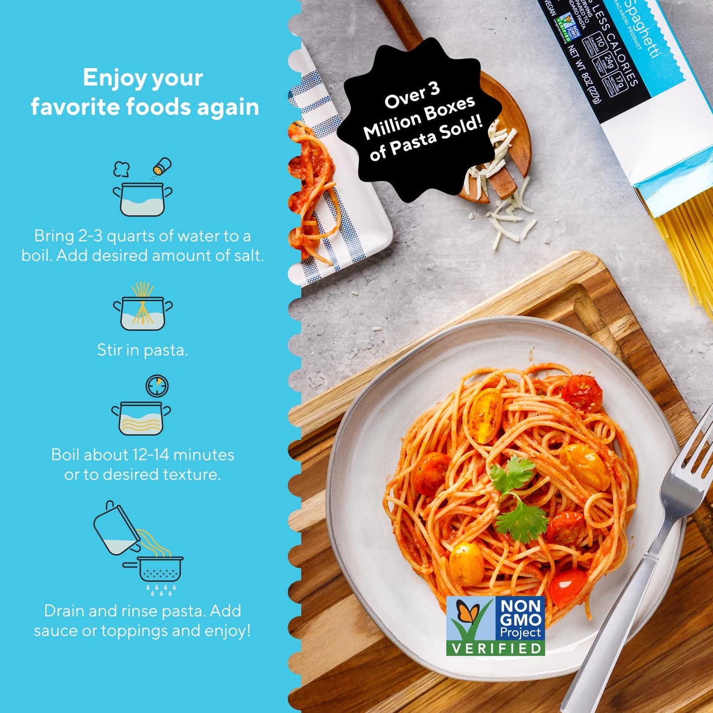Fiber Gourmet Spaghetti Low Carb Pasta - Light Noodles with 24g Fiber, 110 Calories Per Serving, Vegan Non-GMO Kosher, Made in Italy, Healthy