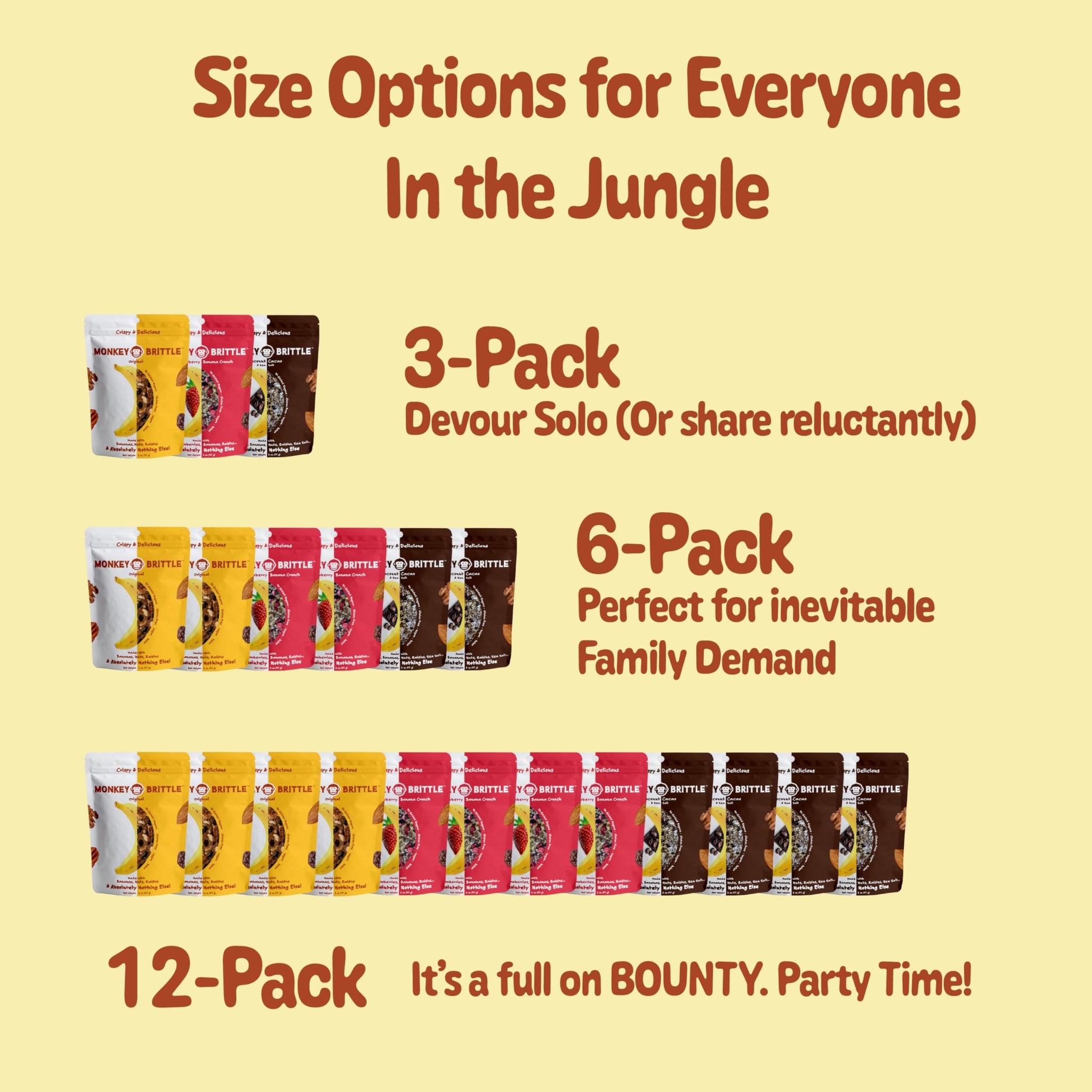Monkey Brittle Healthy Snacks, Crispy Plant-Based Treats for Kids & Adults, Vegan & Gluten-Free, All-Natural Snack for School, Sports, Camping