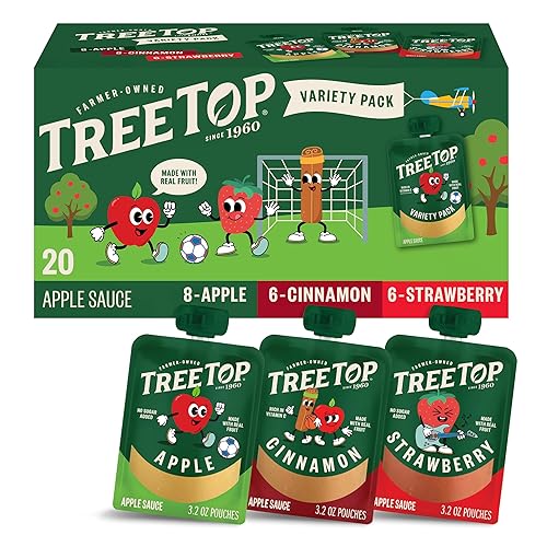 Tree Top Apple Sauce Pouches Variety Pack, Apple, Strawberry, Cinnamon, 3.2 oz. each (Pack of 20)