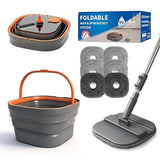 Collapsible Mop and Bucket Set, Spin Mop with Separate Dirty and Clean Water, 6 Replaceable Mopping Pads with Foldable Handle, Deep Cleaning Mops