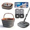 Collapsible Mop and Bucket Set, Spin Mop with Separate Dirty and Clean Water, 6 Replaceable Mopping Pads with Foldable Handle, Deep Cleaning Mops