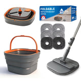 Collapsible Mop and Bucket Set, Spin Mop with Separate Dirty and Clean Water, 6 Replaceable Mopping Pads with Foldable Handle, Deep Cleaning Mops