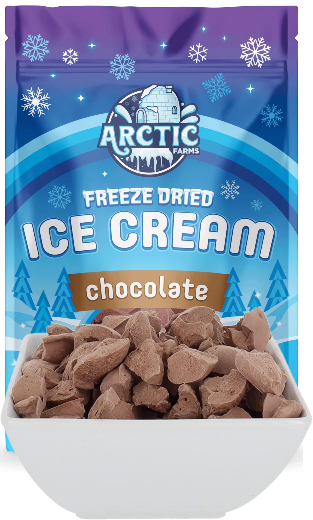 Arctic Farms Freeze Dried Ice Cream Bits Bagged and Boxed - Does Not Melt (Chocolate)
