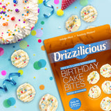Drizzilicious Mini Flavored Rice Cakes Birthday Cake - Rice Crisps, Healthy Snack for Adults and Kids, Vegan, Gluten Free Snack, Allergen Free, Only